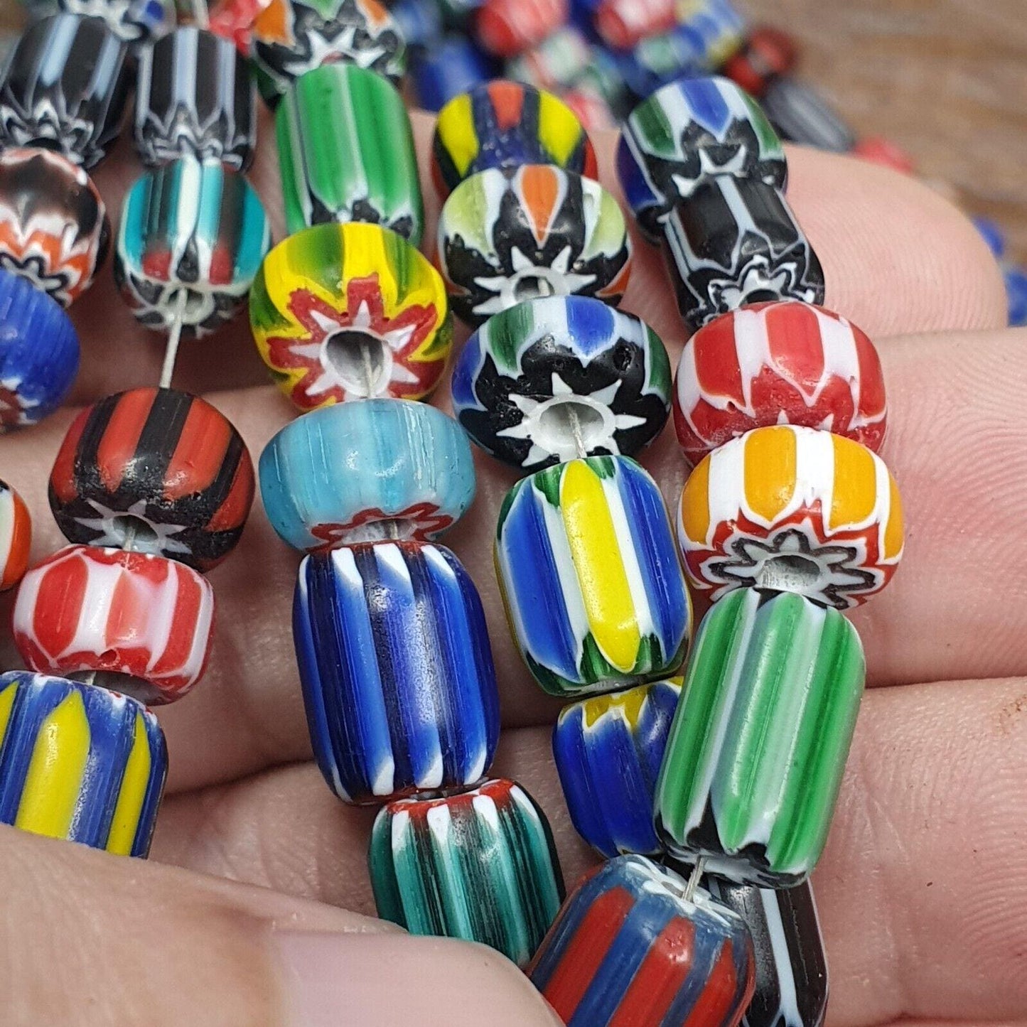 Lot 3 vintage venetian african style glass chevron 6-10mm beads long strandGift