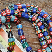 Lot 3 vintage venetian african style glass chevron 6-10mm beads long strand.