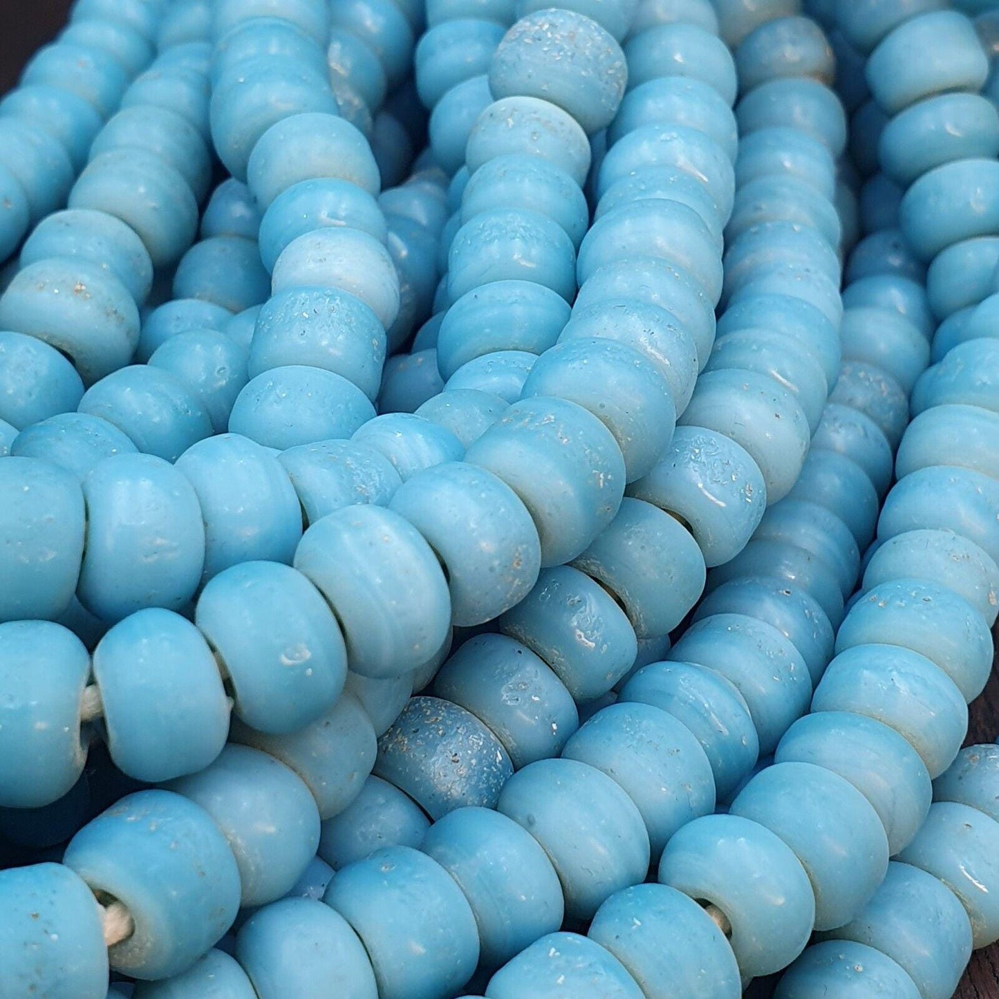 Antique African Sky Blue Glass Beads: Vintage 9mm Long Strand