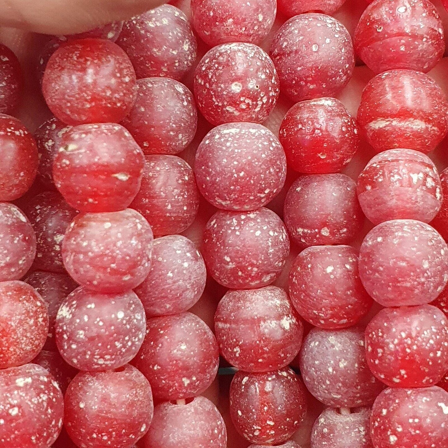 Antique african style cherry red glass vintage beads 24" strand 10-10.5mmGift