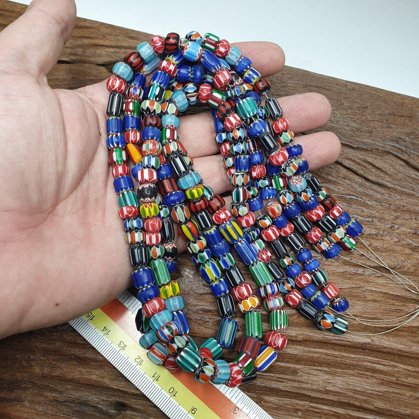 Lot 3 vintage venetian african style glass chevron 6-10mm beads long strandGift