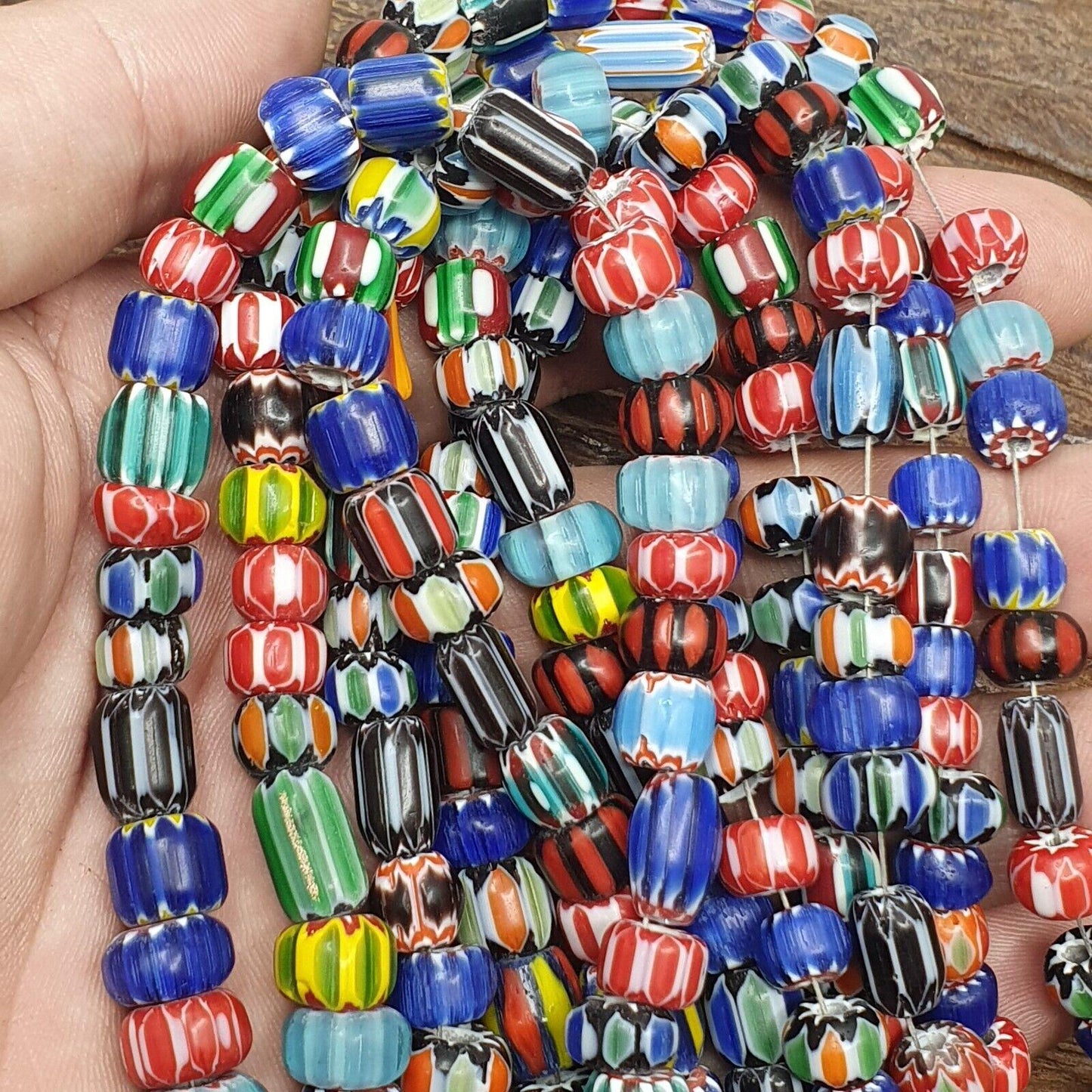 Lot 3 vintage venetian african style glass chevron 6-10mm beads long strandGift