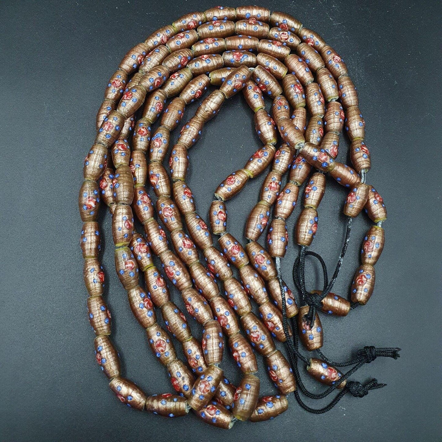 Vintage aventurine millefiori fancy feather glass beads 17x9.5mm 25" necklaceGift