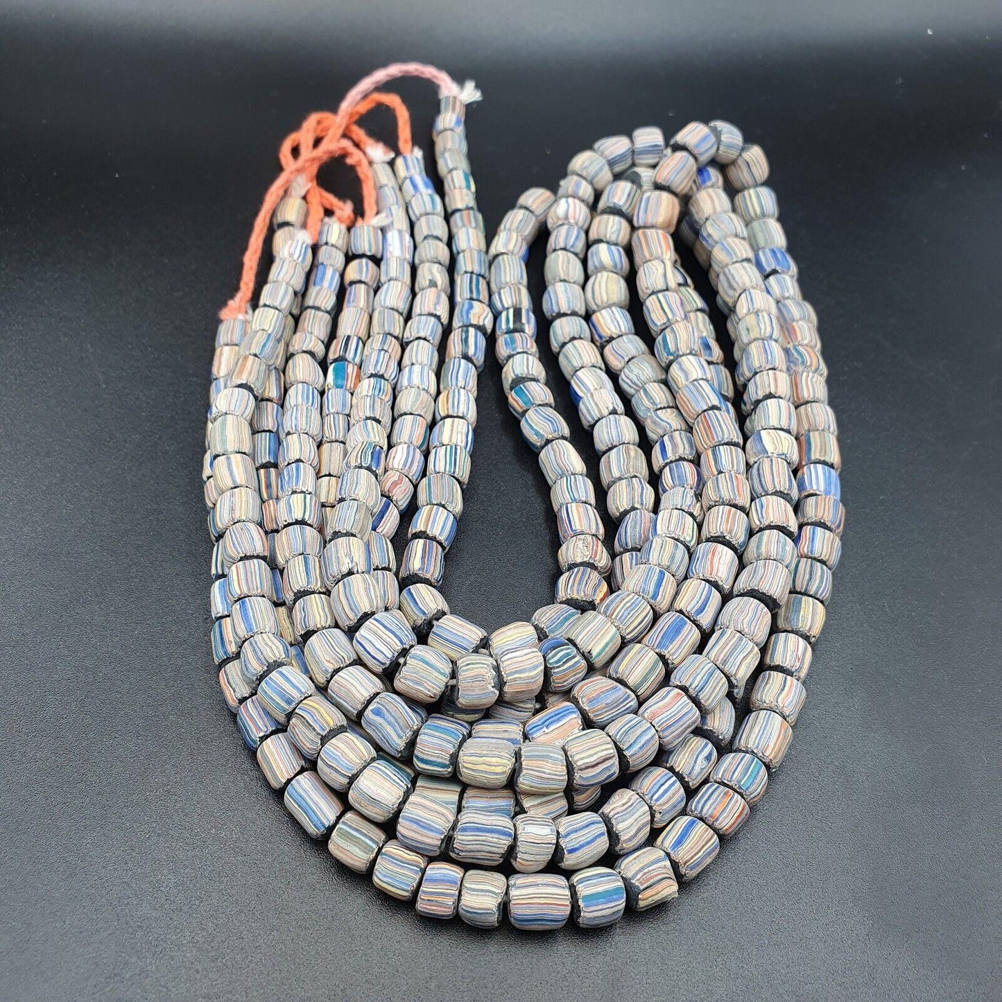 Lot 2 vintage old african blue glass gabri  stripes beads 7-9mm  beads strandGift