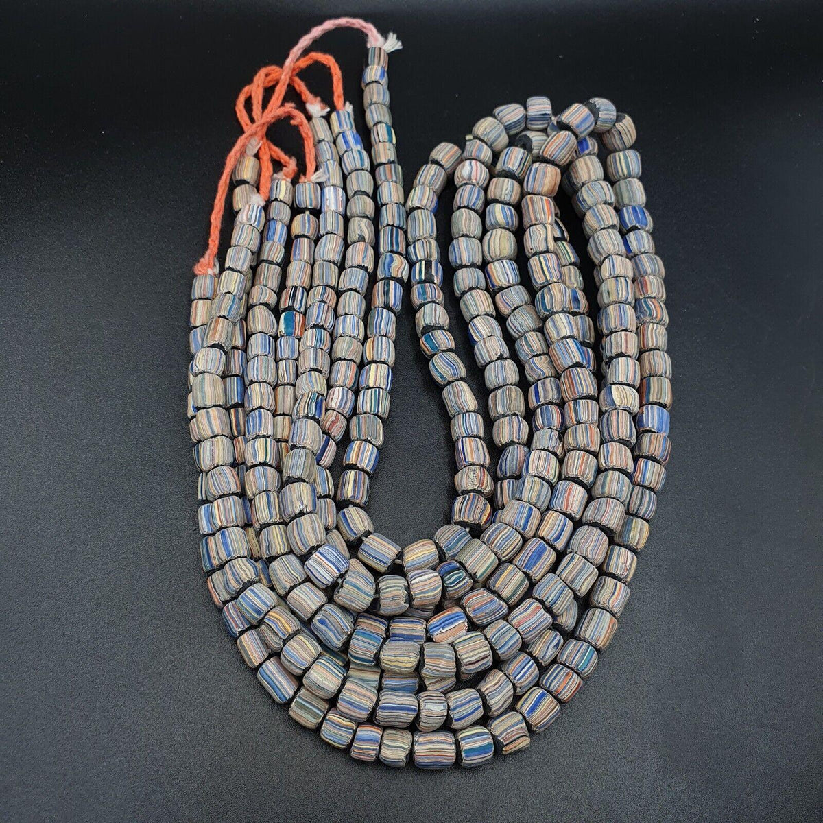 Lot 2 vintage old african blue glass gabri  stripes beads 7-9mm  beads strandGift