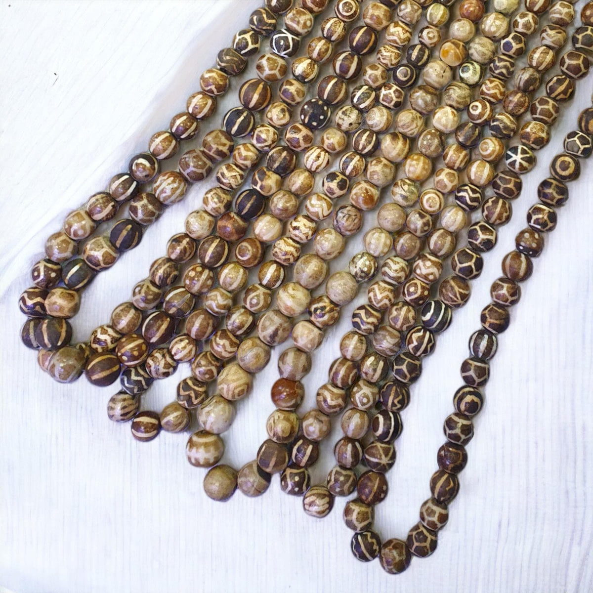 South Asian Burmese Old Pumtek Petrified Wood Beads Long Strand 12-18mm