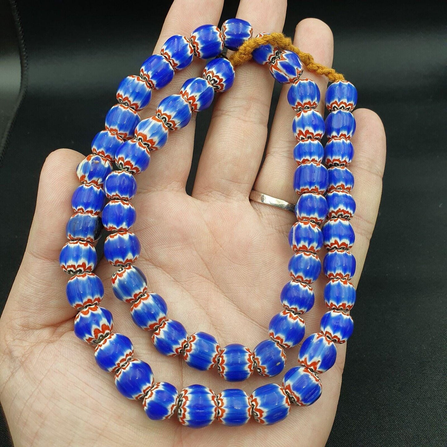 Vintage blue chevron african glass beads necklaceGift