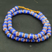 Vintage blue chevron african glass beads necklace.