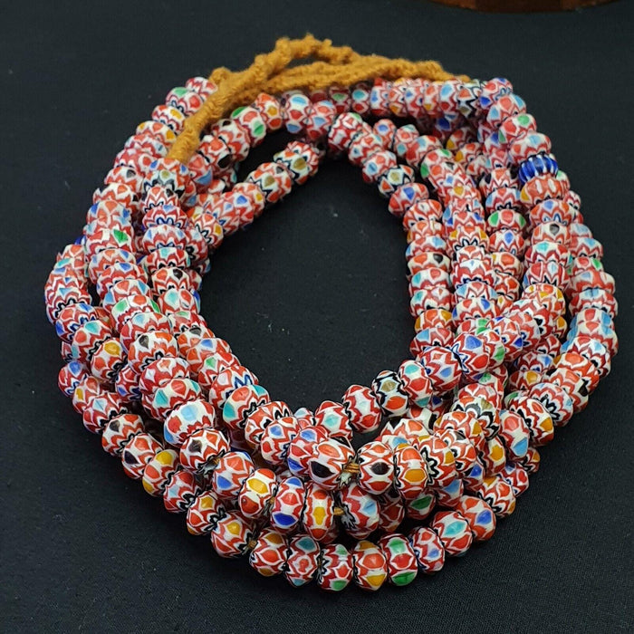 Vintage chevron beads venetian african multicolor glass  9mm beads long strandGift
