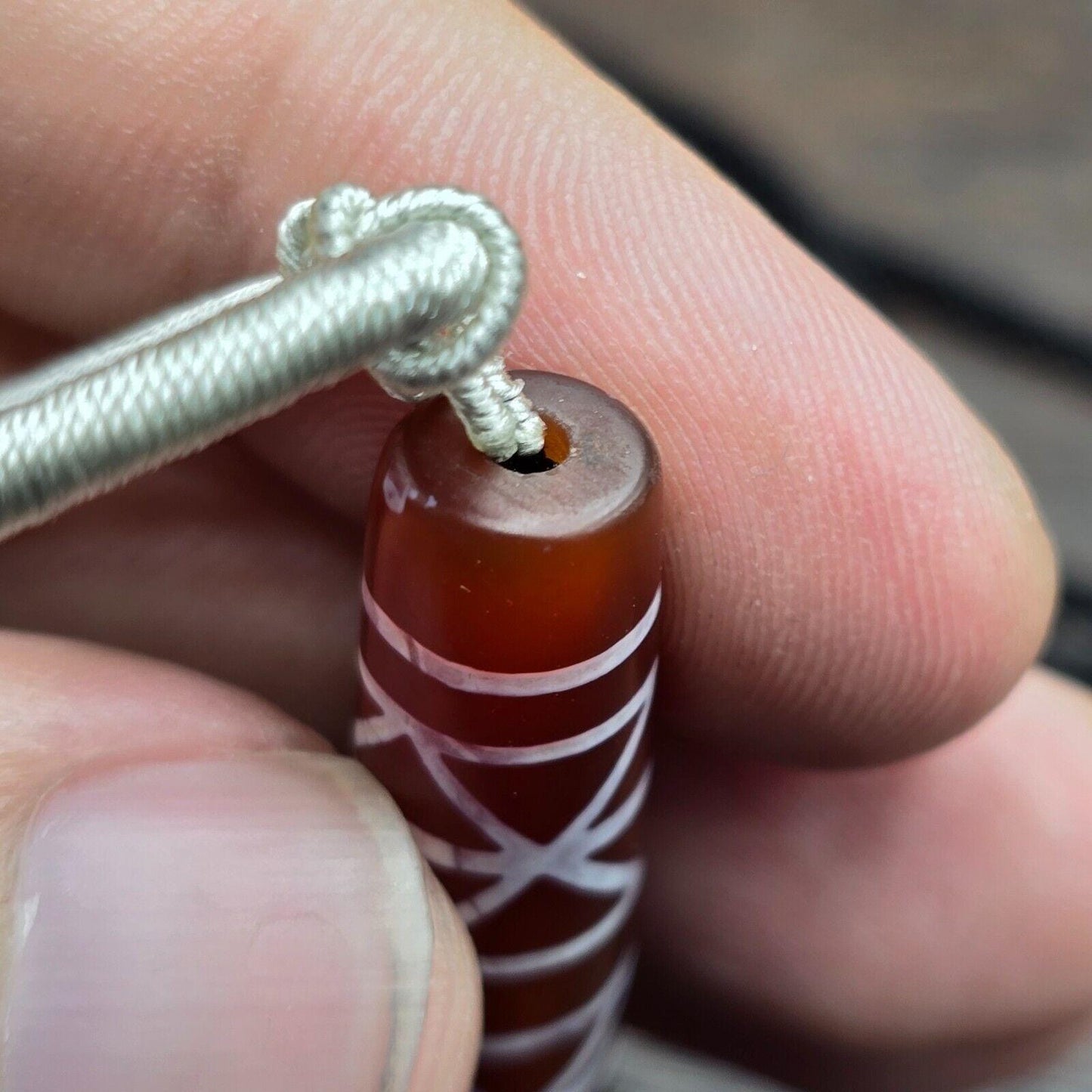 Rare pattern taiwanese south east asian etched agate bead