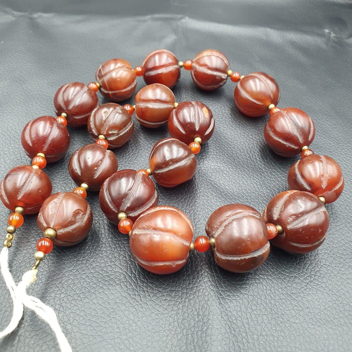 Old tibetan carnelian agate beads melon shape beaded necklace 20-22mm