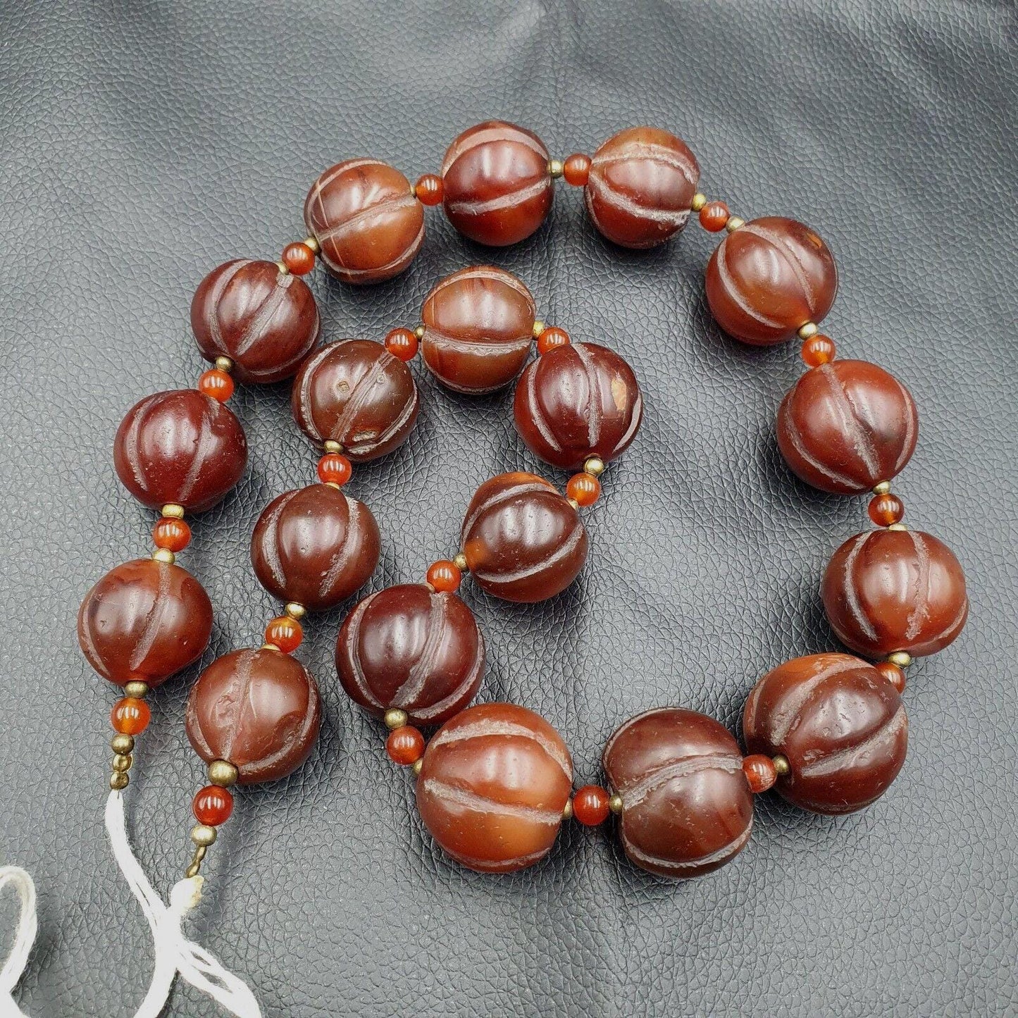 Old tibetan carnelian agate beads melon shape beaded necklace 20-22mm