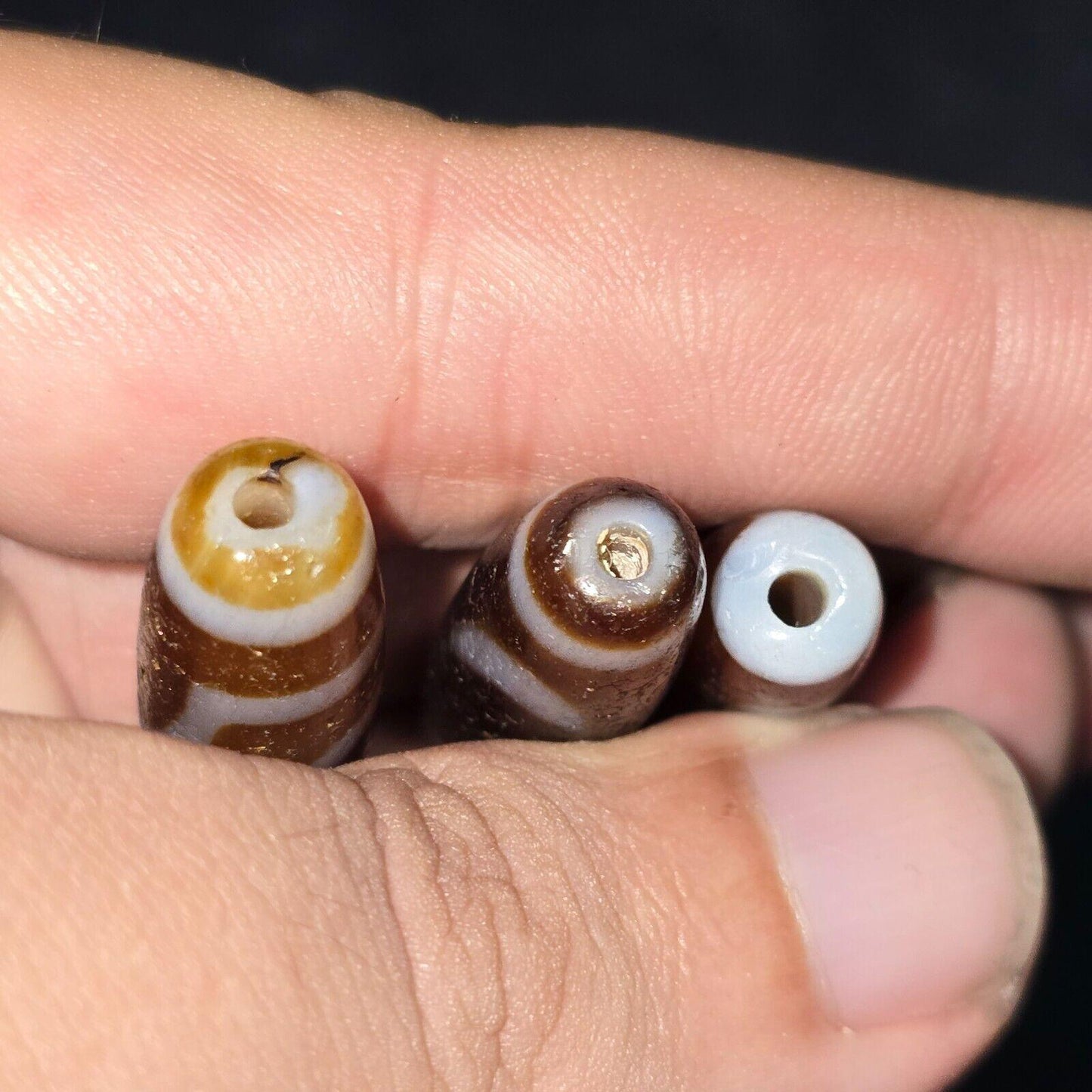 Lot 3 unique himalayan indo tibetan agate bead unique eyes pattern amulet
