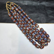 Big size vintage venetian style old blue chevron glass beads long strand ch-4.
