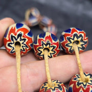 Big size vintage venetian style old blue chevron glass beads long strand ch-4.