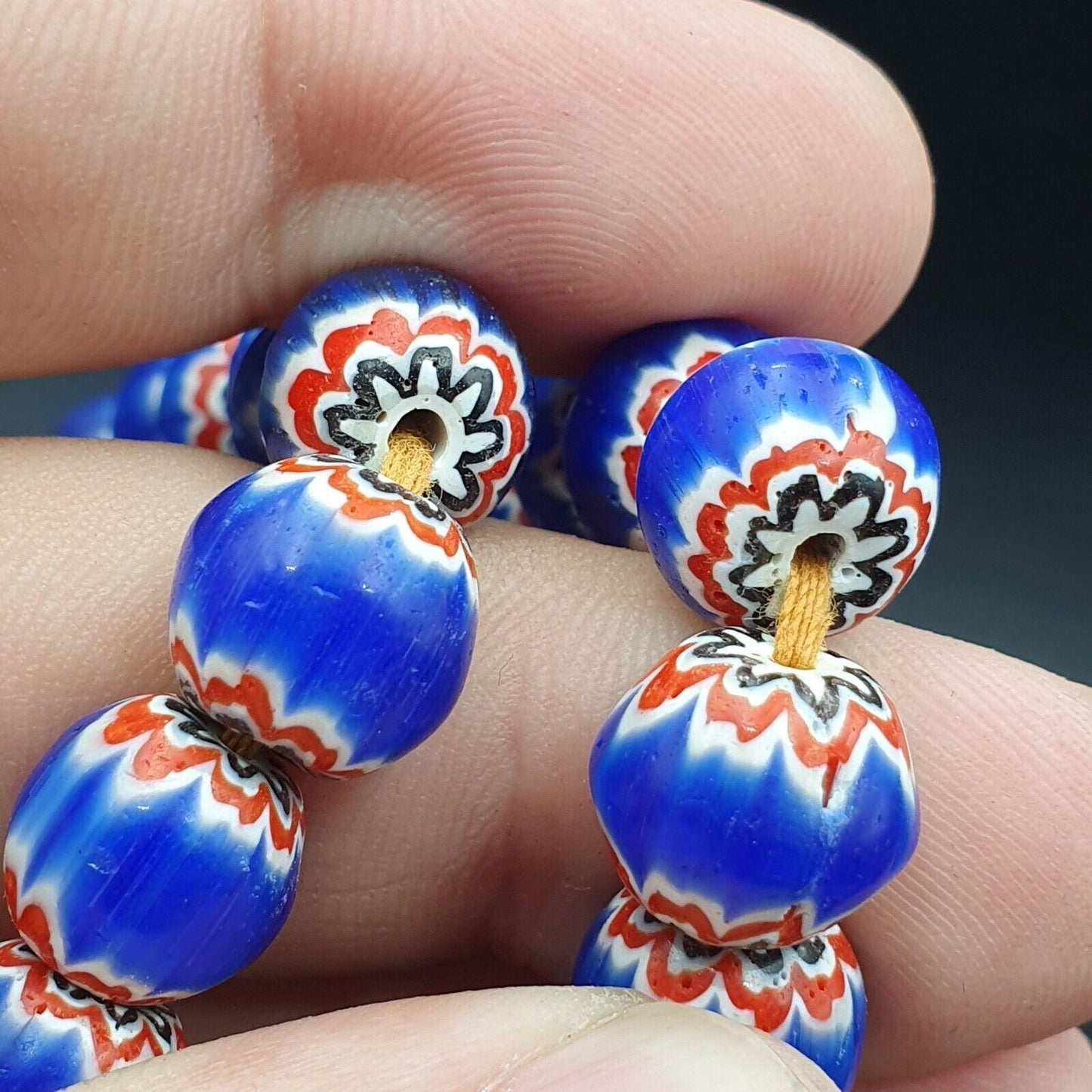 Vintage blue chevron african glass beads necklaceGift