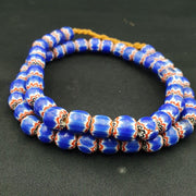 Vintage blue chevron african glass beads necklace.