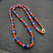 Antique vintage venetian white heart and blue chevron trade beads necklace w2