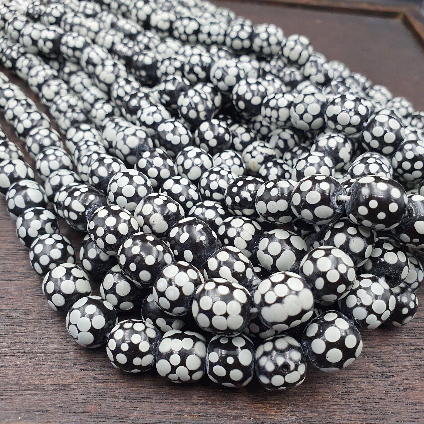 Skunk venetian inspired trade glass beads black thousand eyesGift