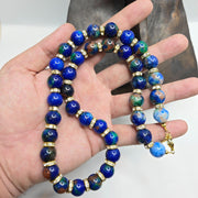 Blue Dyed Stone Necklace: Rhinestone Spacer Beads, 20-inch Beaded Chain