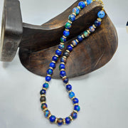 Blue Dyed Stone Necklace: Rhinestone Spacer Beads, 20-inch Beaded Chain