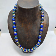 Blue Dyed Stone Necklace: Rhinestone Spacer Beads, 20-inch Beaded Chain