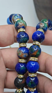 Blue Dyed Stone Necklace: Rhinestone Spacer Beads, 20-inch Beaded Chain