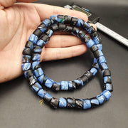 Vintage Disc Shape, Gabri Style Long Necklace - Traded Glass Beads, Black Blue Multi, 11mm Strand