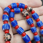 Vintage venetian white heart with blue glass chevron beads necklace. nc-9-2