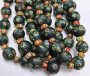 Vintage venetian style green gabri and chevron mix glass beads necklace.