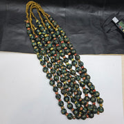 Vintage venetian style green gabri and chevron mix glass beads necklace.