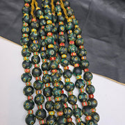 Vintage venetian style green gabri and chevron mix glass beads necklace.