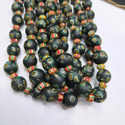 Vintage venetian style green gabri and chevron mix glass beads necklace.