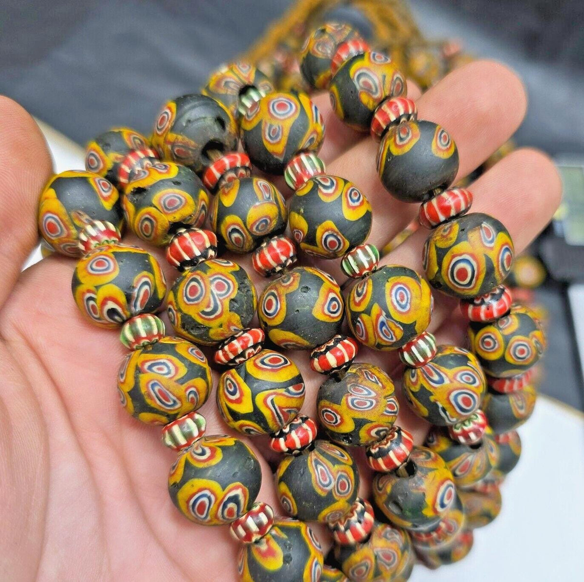 Vintage venetian style gabri and chevron mix glass beads necklace mx-870Gift