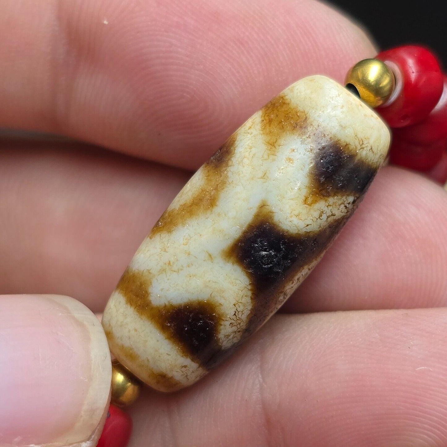 Antique vintage venetian white heart  & tibetan dzi agate beads necklace