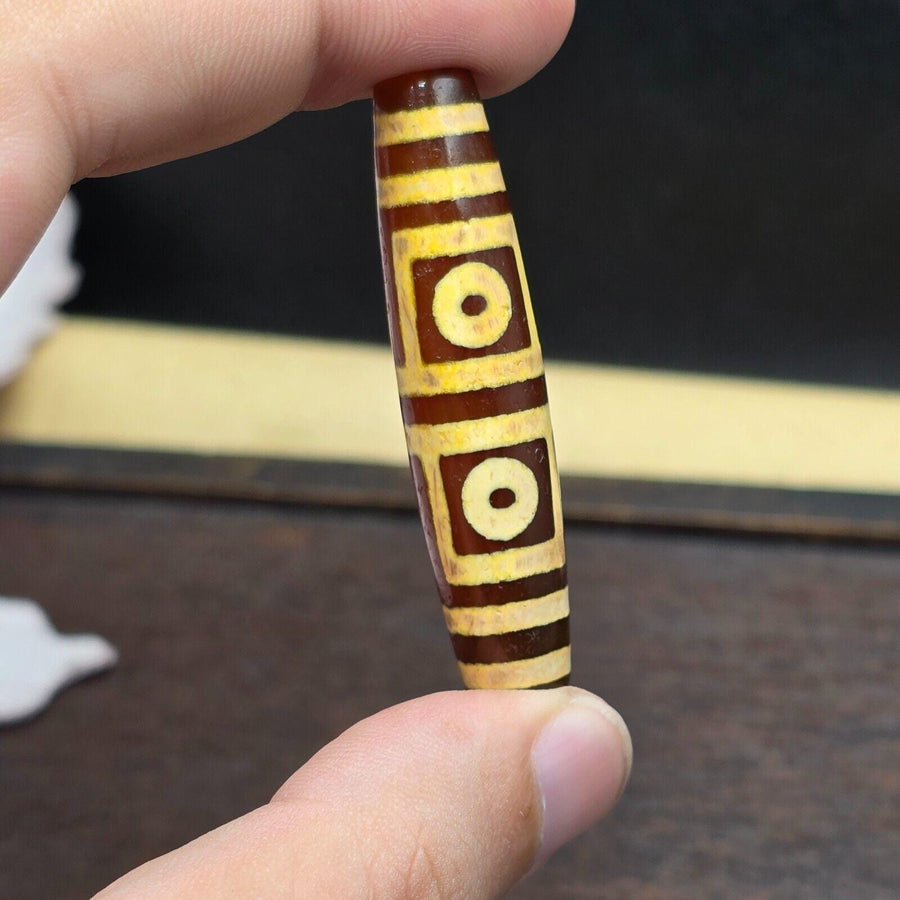 4 eyes himalayan tibetan agate dzi unique pattern spiritual amulet mala bead
