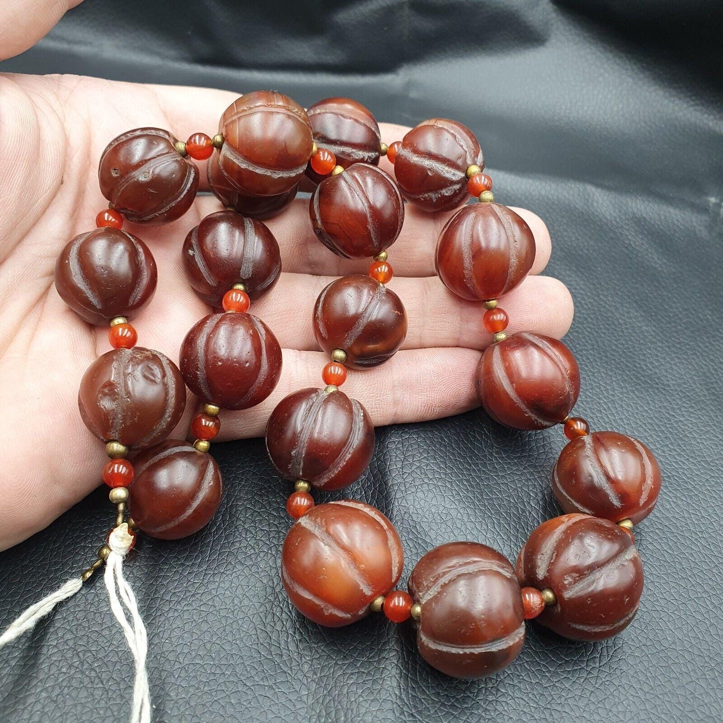 Old tibetan carnelian agate beads melon shape beaded necklace 20-22mm