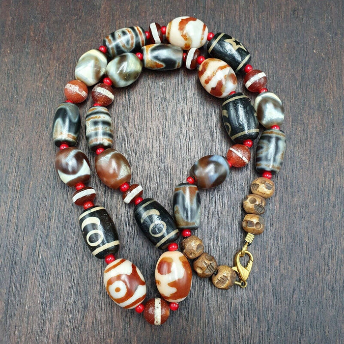 Vintage tibetan unique pattern eyes agate dzi beads lot necklace amulets