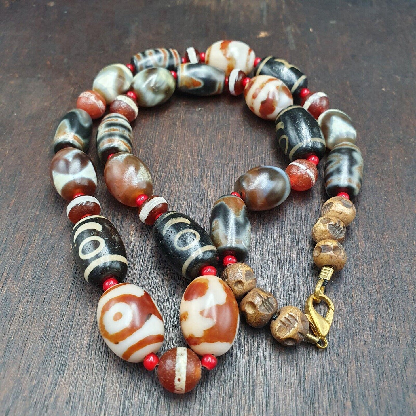 Vintage tibetan unique pattern eyes agate dzi beads lot necklace amulets