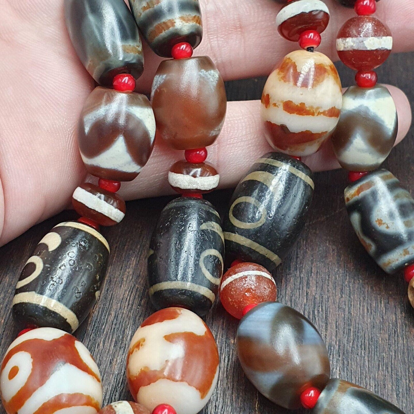 Vintage tibetan unique pattern eyes agate dzi beads lot necklace amulets