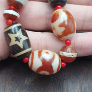 Vintage tibetan unique pattern eyes agate dzi beads lot necklace amulets