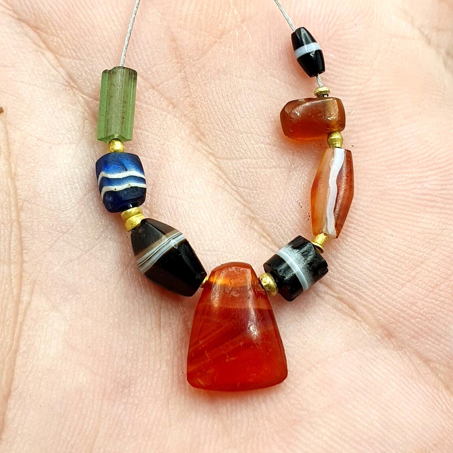 Ancient Yemeni Eye Agate Beads with Gold Spacers