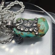 Vintage natural blue turquois 925 silver pendant necklace 16