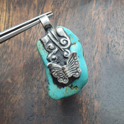 Vintage natural blue turquois 925 silver pendant necklace 16
