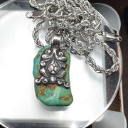 Vintage natural blue turquois 925 silver pendant necklace 16