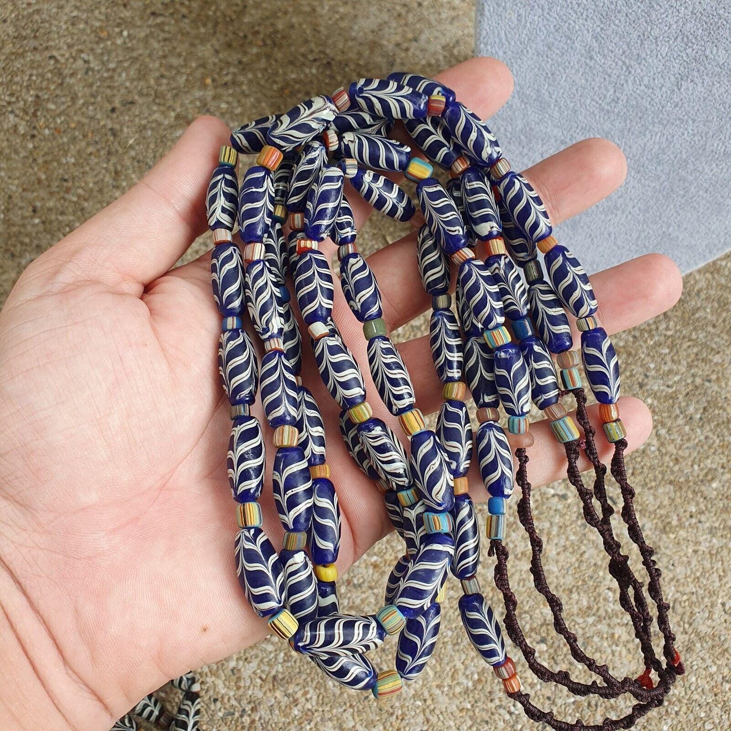 Vintage venerano art fancy feather beads 20x9.5mm blue glass beads necklaceGift