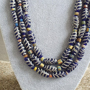 Vintage venerano art fancy feather beads 20x9.5mm blue glass beads necklace.