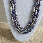 Vintage venerano art fancy feather beads 20x9.5mm blue glass beads necklace.