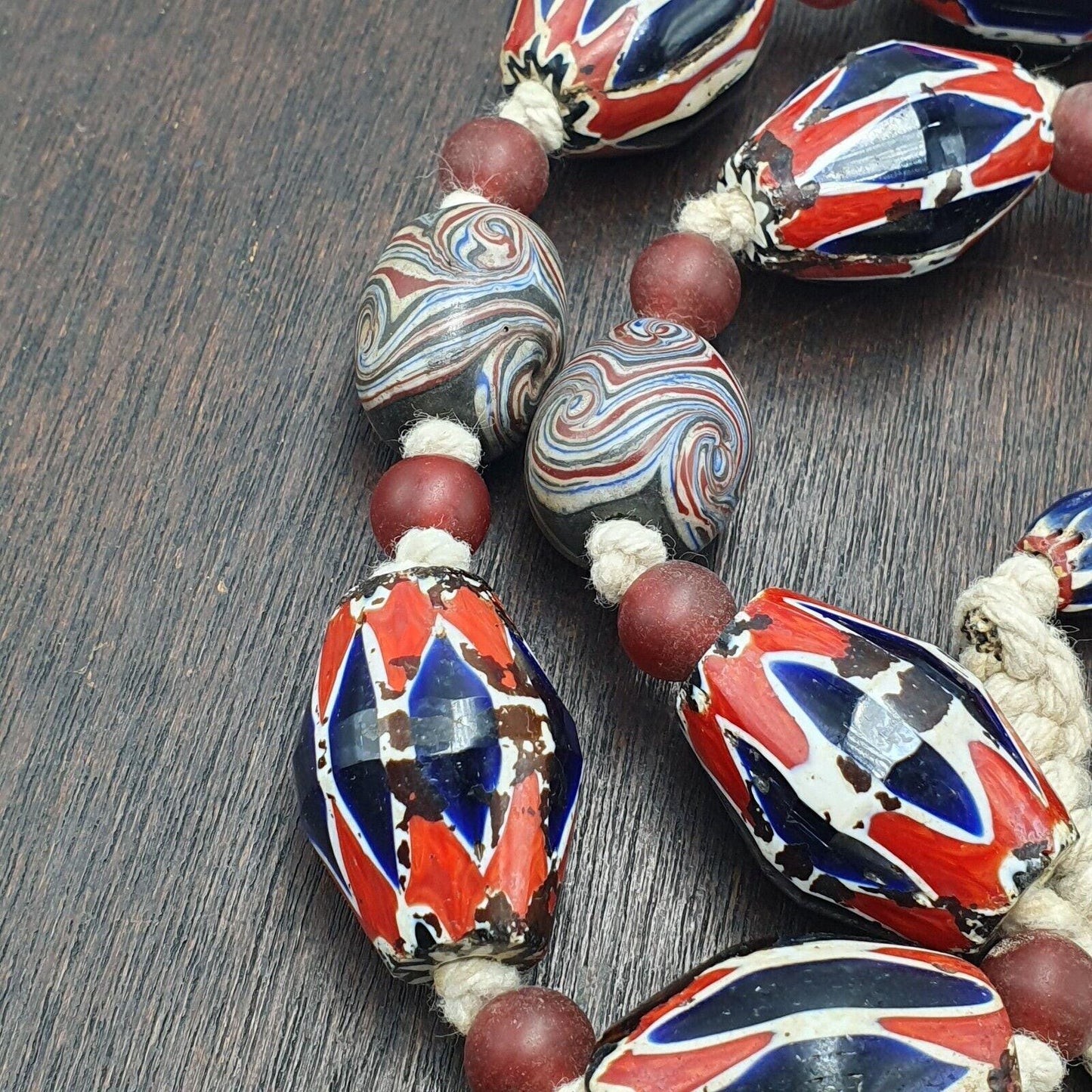 Vintage venetian style chevron big beads collection beaded necklace b22