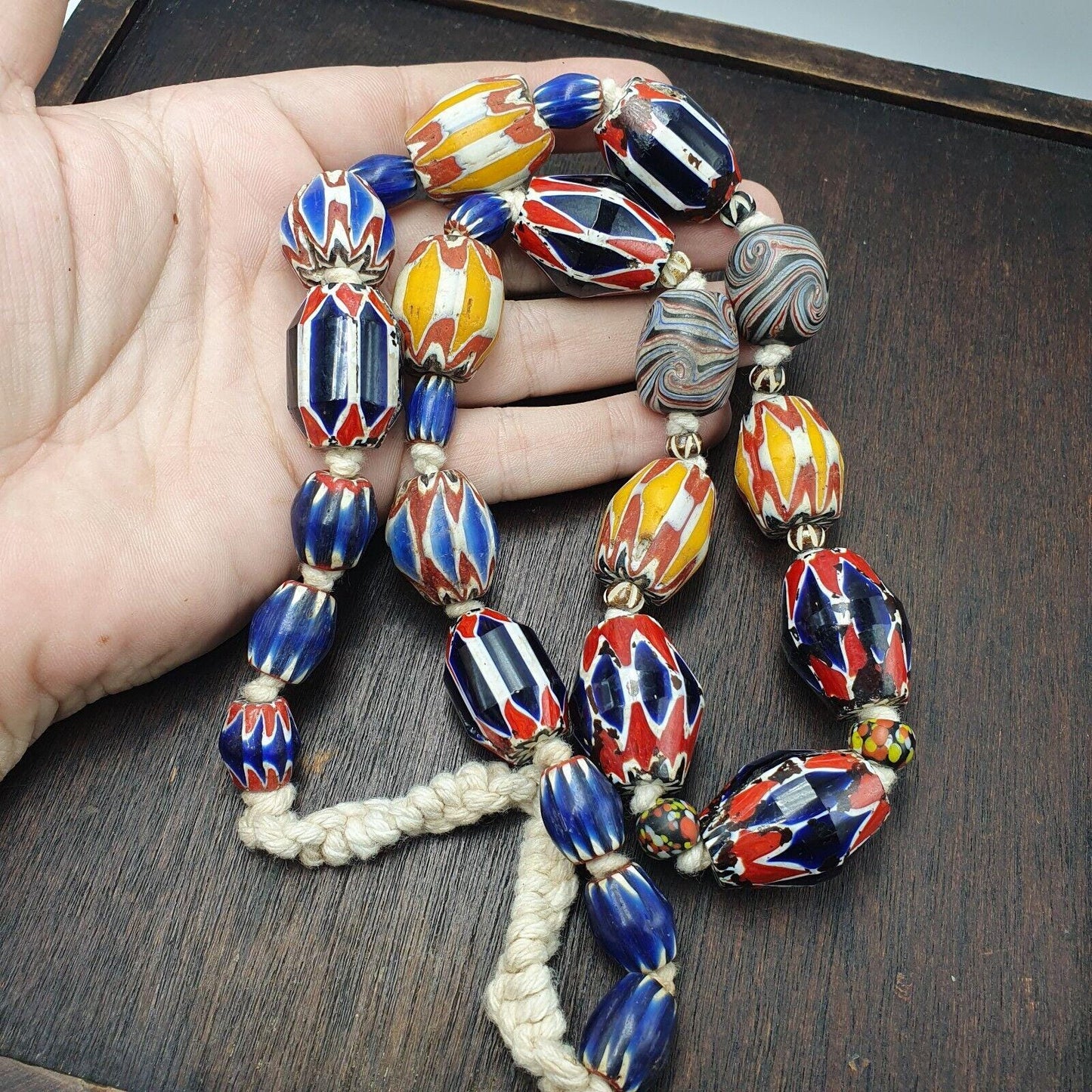 Vintage venetian style chevron big beads collection beaded necklace b21